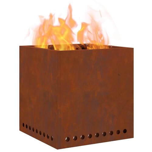 vidaXL Rauchfreier Feuerkorb Braun 48 x 48 x 50 cm Wetterfeststahl, Garten- und Terrassenfeuer, Moderne Heizlösung, tragbare Heizung für Abende, effiziente Wärme