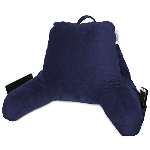 Nestl Reading Pillow With Portable Laptop Lap Desk, Velvet Feel Back Pillow For Sitting In Bed, Shredded Memory Foam Back Support Pillow For Bed, Bed Rest Pillow With Arms, Standard - Navy #TOP1