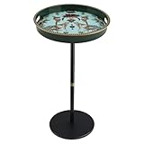Gesodant Boho Single Leg Round Side Table with Tray Top, Pedestal Drink Table for Small Spaces, Aesthetic Accent Nightstand for Living Room, Bedroom, Corners, and Office (Green Leopard)