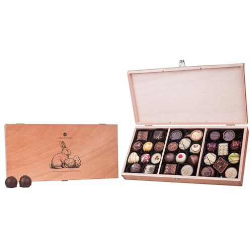 CHOCOLISSIMO - Regalo de Pascua - 30 Bombones - Bombones de Pascua en Caja de Madera, Regalo | Chocolate | Pascua | Chocolate de Pascua | Nido de Pascua | Sorpresa de Pascua, Idea Regalo Mujer