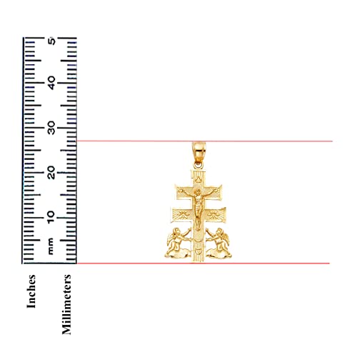 TGDJ 14K Yellow Gold Religious Cross of Caravaca Pendant - Crucifix Charm Polish Finish - Handmade Spiritual Symbol - Fine Jewelry - Unisex - 27 x 19 mm, 2.1 gms3