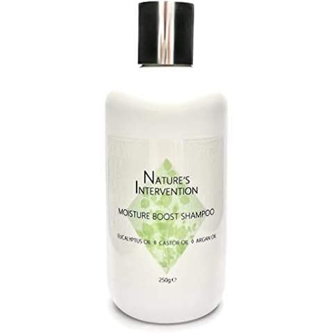99% Natural MOISTURE BOOST SHAMPOO - With CASTOR OIL, ARGAN OIL & EUCALYPTUS - 250ml by NATURE'S INTERVENTION. No Sulfates, No Parabens. Low Lather, Gentle, Concentrated. pH 5.5 for Sensitive Skin Cover