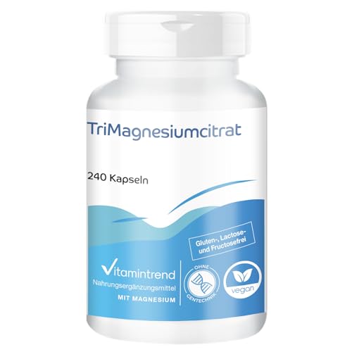 Citrato de tri-magnesio - 240 cápsulas - ideal para deportistas - alta dosis - vegano - suplementos de Alemania | Vitamintrend