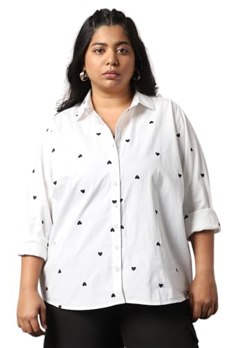 Image of HIGH Star Oversized Embroidered Cotton Shirt for Women | Stylish Tops for Women | Comfortable and Trendy Casual Shirt