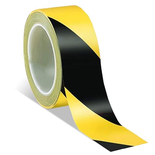 Harrier Hardware 2 in x 180 ft PVC Striped Safety Warning Adhesive Tape, Black & Yellow High Visibility Industrial Commercial Caution Wall Floor Equipment