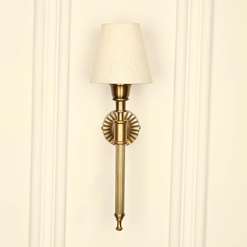 Divine Trends Antique Brass Finish Corrugated Wall Lamp with Off White Shade for Living Room, Bedroom, Home Decoration Wall Light Pack of 1