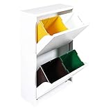 Misure 60 x 92 x 25 cm Dmora - Pattumiera Aller, Porarifiuti salvaspazio, Pattumiera per differenziata con 4 secchi, Cm 60x25h92, Bianco