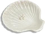 Lnwwrv Plato de Cerámica con Concha Iridiscente Blanca - Bandeja Decorativa para Organizar Anillos, Pendientes, Collares y Llaves, Regalo Ideal para Mamá, Amiga y Hermana