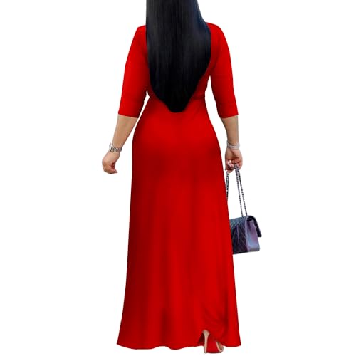 Image of Mrskoala Women Plus Size Long Maxi Wrap Dresses Summer Sundress V-Neck 3 /4 Sleeve