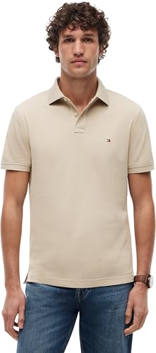 Tommy Hilfiger Uomo Maglietta Polo Maniche Corte 1985 Regular Fit, Beige (Sandalwood), L