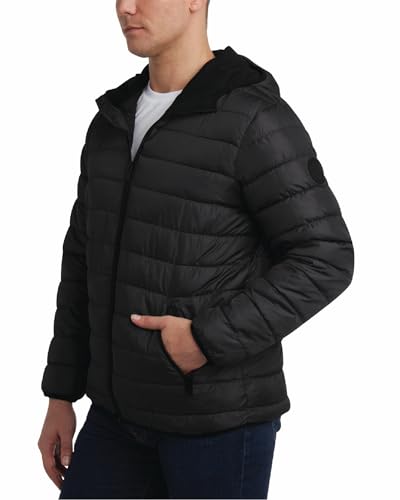 Image of Perry Ellis Mens Puffer Jacket - Quilted Packable Down Winter Jacket with Hood - Lightweight Winter Coat for Men