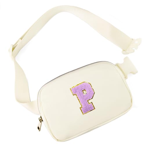 Image of Gitus Gifts for 8 9 10 11 12 Year Old Girls Belt Bag Fanny Pack Crossbody Bags with Initial Letter Patch Cute Stuff Birthday Gifts for Teen Girls Women Personalized Trend Stuff (Ivory-P)