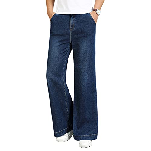 HAORUN Men Loose Flared Jeans Bell Bottom Stretch Wide Leg Denim Pants Retro Trousers