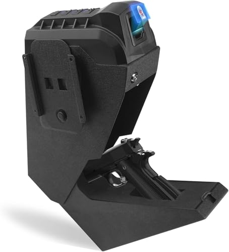 MAXSafes Drop Down Vault with Super Biometric Finger Vein Recognition lock Fast auto-open Handgun Box Quick-access Pistol Safe Wall Mounting for Desk Table CA DOJ approved