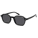 SOJOS Retro Square Polarized Sunglasses Womens Men Trendy 70s Thin Slim Shades Sunnies SJ2674 Black Frame Grey Lens