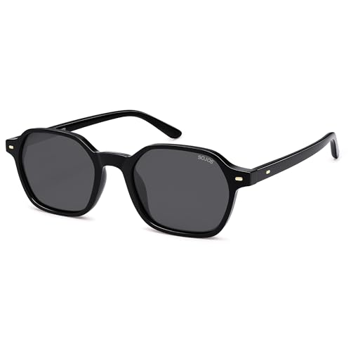 SOJOS Retro Square Polarized Sunglasses Womens Men Trendy 70s Thin Slim Shades Sunnies SJ2674 Black Frame Grey Lens