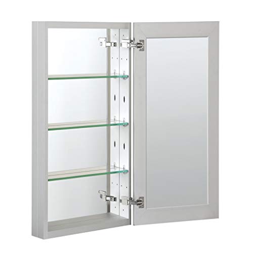 B&C 15"x36" Aluminum Medicine Cabinet with Mirror|Color Satin|Bathroom Mirror Cabinet with Adjustable Glass Shelves|Storage Cabinet for Bathroom Recessed or Surface Mountin