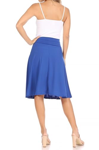 FashionJOA Women's Casual Solid High Waisted Knee Length Flare A-line Skirt with Elastic Waistband3