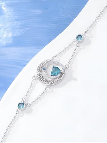 Image of Dorunmo 925 Sterling Silver Moon Heart Birthstone Anklet Bracelets for Women Best Mother's Day Birthday Jewelry for Wife Girlfriend Mom Her
