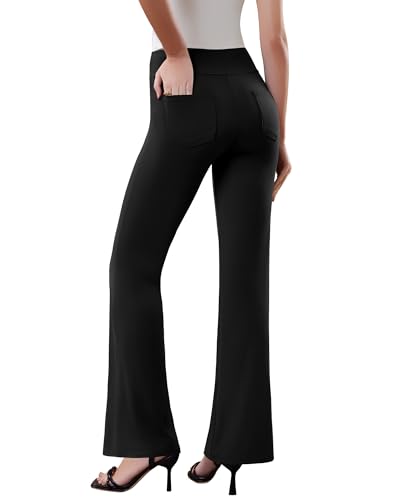 Womens Dress Pants Stretchy Work Pants Business Casual Office Trousers Pull On Flare Slacks with 4 Pockets3