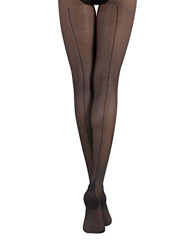 CALZITALY 20 Den Vintage Sheer Back Seam Tights, Cuban Heel Tights, Seamed Pantyhose, Italian Hosiery (Size: M)