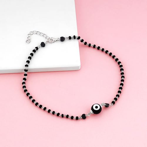 Image of GIVA 925 Silver Black Evil Eye Anklet,Single | Gifts for Women and Girls | With Certificate of Authenticity and 925 Stamp | 6 Months Warranty