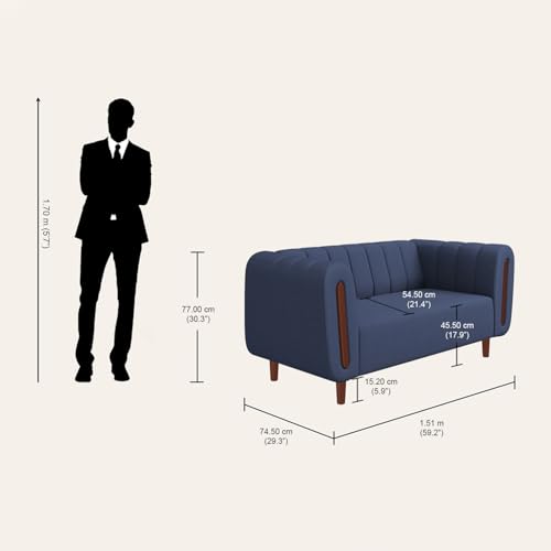 Image of Interio by Godrej Sofa Paramount 2 Seater Fabric Sofa for Living Room, 1-Year Warranty, Solid Wood, Ocean Blue