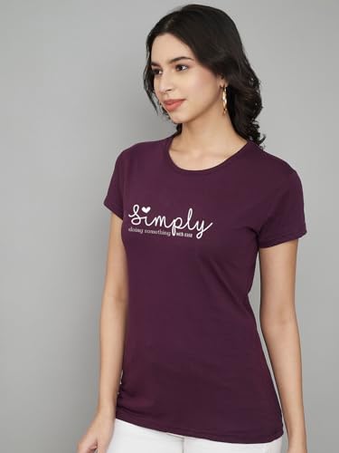 Image of Women Cotton Regular Fit Round Neck T-Shirt (Simply)