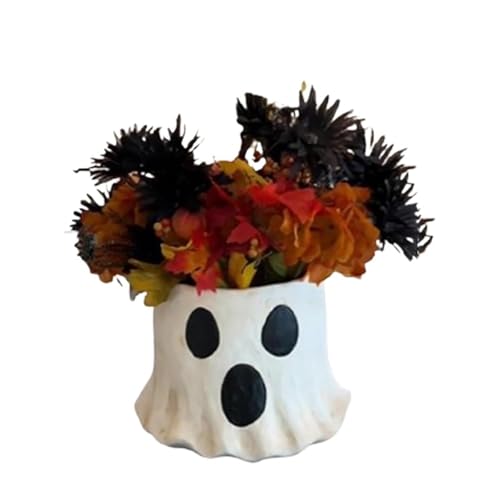 SUZEPER Halloween Treat Buckets Ghost Bucket Decor Ghost Bucket Vase Resin Halloween Candy Bucket Ghost Candy Bowl for Indoor Outdoor Garden Figurine Decor(9 * 9 * 9.8inch B)