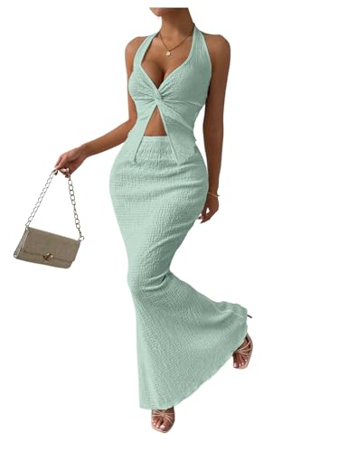 Image of SOLY HUX Women's Two Piece Outfits Twist Front Halter Cami Tops and Skirt Summer Set
