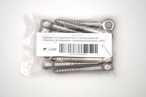 Eye Bolt with Wood Thread 8 x 60 4 Pieces Stainless Steel A4 - Ring Bolt with Wood Thread, Eye Bolt/Eye Bolt - NIRO, Nirosta, AISI 316 - Image 2