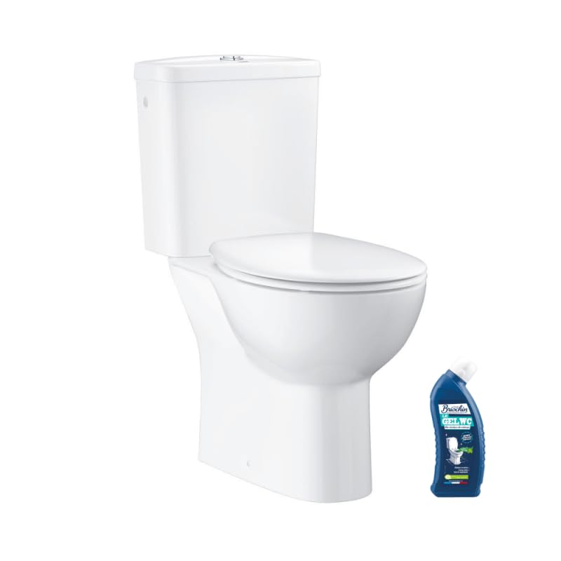 WC à poser sans bride GROHE Bau Ceramic avec abattant frein de chute declipsable + nettoyant Briochin