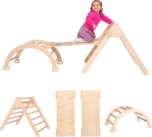 Wood And Hearts Montessori Kletterdreieck mit Rutsche – Kletterbogen aus...