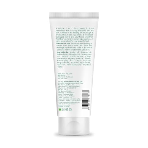 Image of Jovees Herbal Foot Care Cream & Scrub | 2-in-1 Formula for Rough, Dry & Cracked Heels | Moisturizing Heel Repair with Jojoba & Sesame | Foot Cream for Men & Women - 100g (Pack of 2)
