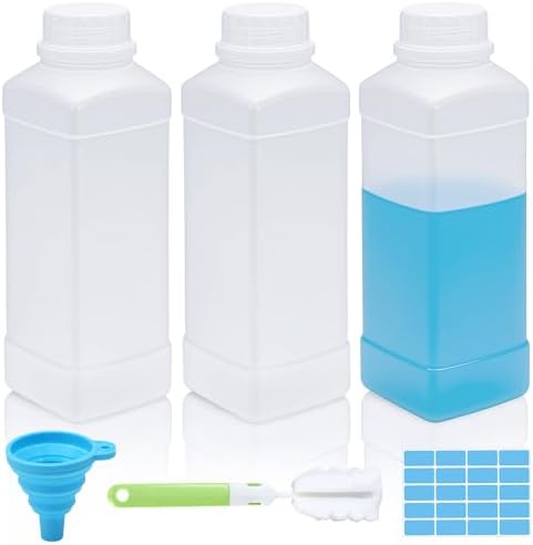 3x1000ml Wide-neck Bottles with Screw Caps, Chemicals Bottle HDPE...