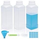 Annickee 3x1000ml Weithalsflaschen mit Schraubverschluß, Chemiekalienflaschen HDPE Plastikflaschen mit Silikontrichter Reinigungsbürste Aufkleber, Laborflasche für Labor Küche oder Hobby(Transparent)