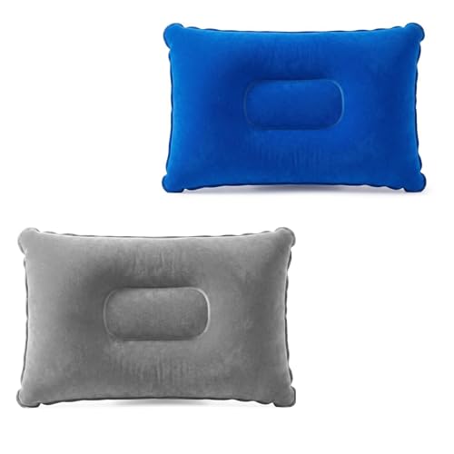 Image of 2-Pack Inflatable Camping Pillows, 32 x 20cm, Silver Grey and Royal Blue
