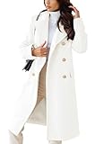 CHARTOU Women's Winter Jacket Double-Breasted Wool Blend Warm Long Trench Coat (Medium, White)