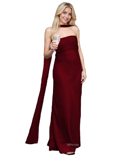 Bridesmaid Dresses 2025 Strapless Formal Party Dress Bodycon Satin Long Ball Gown with Scarf SP104