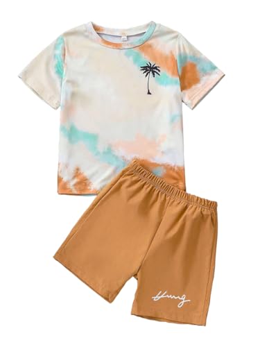Kid Toddler Baby Boys Clothes Tie-dye Palm Leaf Top 2Pcs Summer Shorts Set(6-7T)