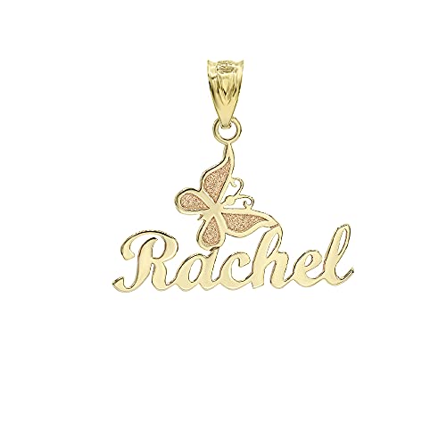 10K or 14K Yellow, White or Rose Gold Personalized Name Butterfly Pendant Custom Made Any Name - Choice of Metal