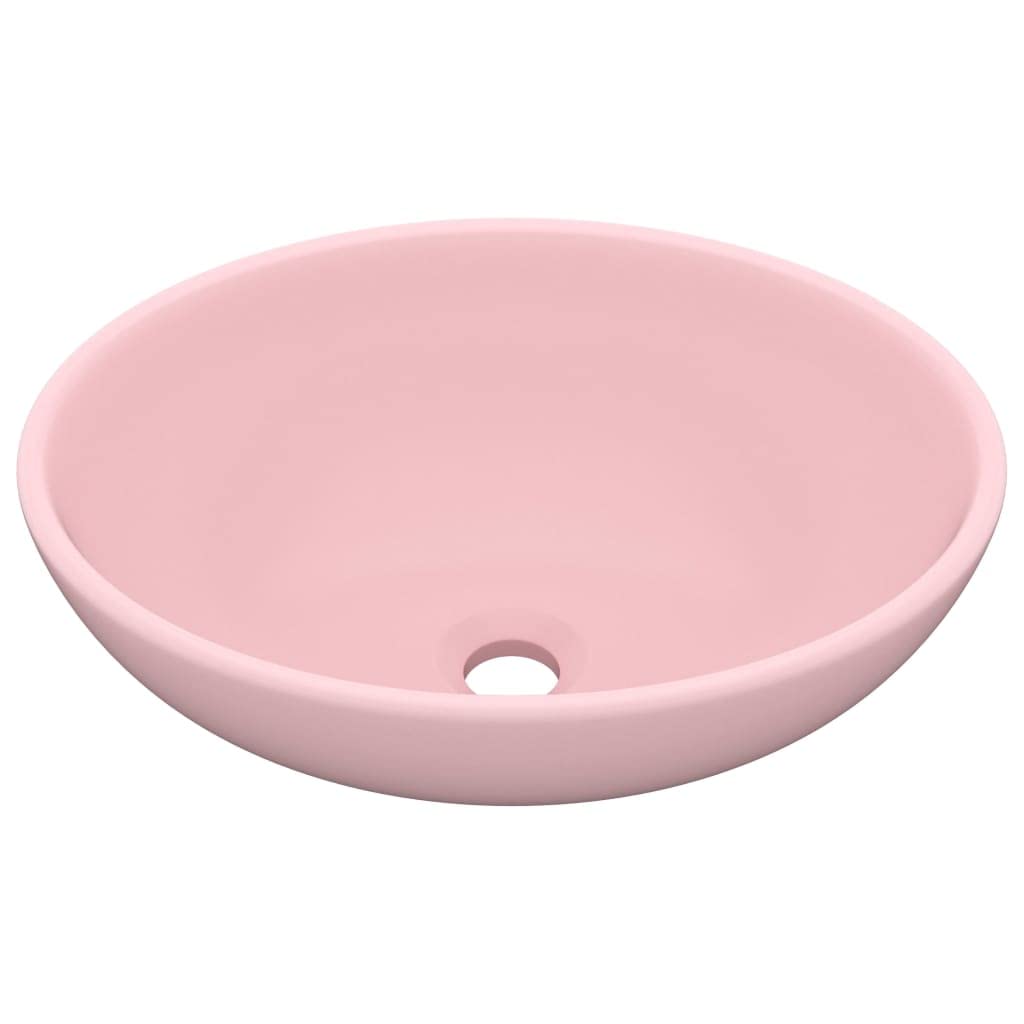 HOMIUSE 40x33x13,5 cm Lavabo Colgante con Desagüe Rosa Mate Lavabo Baño Lavabo de Lujo Ovalado Cerámica Lavabo Sobre Encimera Lavamanos Baño Lavabo Piedra Lavabo Suspendido