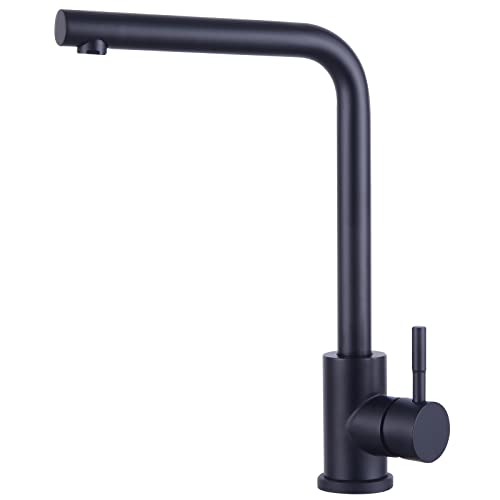 Grifo De Cocina Negro De Alta Presi�n Giratorio 360 , Grifo Mezclador De Cocina En Forma De L, Grifo De Cocina Con Ca�o Alto, Grifo De Fregadero Con Conexi�n G3 8, Acero Inoxidable Cepillado