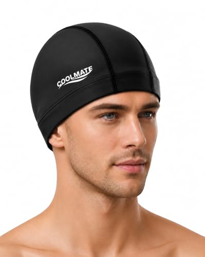 COOLMATE Fabric Swim Cap for Men Lap Swimming Lightweight Black L