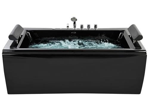 Bañera de hidromasaje de acrílico sanitario negro LED 172 x 83 cm reposacabezas acolchado Montego
