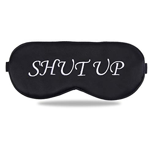 Cute Silk Sleeping Mask - pureGLO Natural Soft Night Sleep Eye Mask, Blindfold Sleep Mask with Earplugs for Men, Women and Kids (Shut Up)