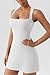 QINSEN Women's Tight Cut Bodice Square NEC High Waist Sexy Dress for Party Tennis Off White L