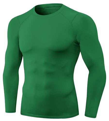 SPVISE Kelly Green Compression Shirt Men Long Sleeve Workout Tops Sun Protection Dry Fit Gym Basketball Undershirts Baselayer