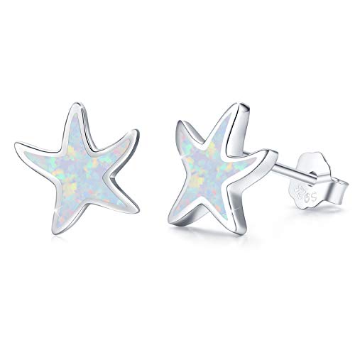 CUOKA MIRACLE Starfish Studs Sea Star Earrings Opal Stud Earrings 925 Sterling Silver Ocean Starfish Earrings Beach Stud Hypoallergenic Earrings Tiny Small Earrings Gifts for Women Girls