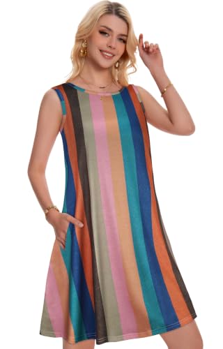 Image of Summer Dresses for Women Beach Boho Sleeveless Vintage Floral Flowy Pocket Tshirt Tank Sundresses 2026